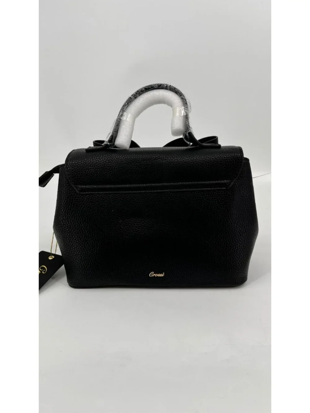 Crossi Jasmine Bowtie Crossbody Black Gold Hardware Snap Vegan Leather - Picture 2 of 7